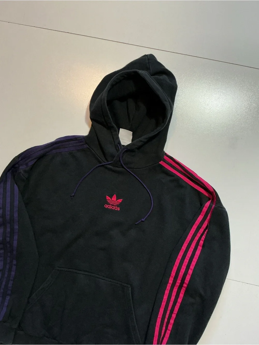 $110 Adidas Originals Embroidered Trefoil 3 Stripes Black Pullover Hoodie